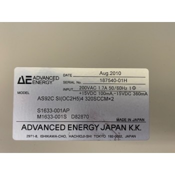Advanced Energy AS92C SI(OC2H5)4 Aera FC-781CHT 320SCCM x 2 Source Unit